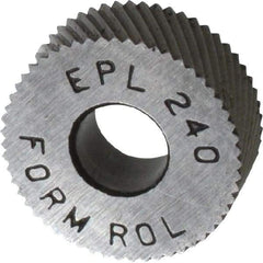 Made in USA - 1/2" Diam, 90° Tooth Angle, 40 TPI, Standard (Shape), Form Type High Speed Steel Left-Hand Diagonal Knurl Wheel - 3/16" Face Width, 3/16" Hole, Circular Pitch, 30° Helix, Bright Finish, Series EP - Exact Tool & Supply