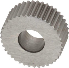 Made in USA - 5/8" Diam, 90° Tooth Angle, 20 TPI, Standard (Shape), Form Type High Speed Steel Straight Knurl Wheel - 1/4" Face Width, 1/4" Hole, Circular Pitch, Bright Finish, Series GK - Exact Tool & Supply