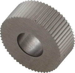 Made in USA - 5/8" Diam, 90° Tooth Angle, 30 TPI, Standard (Shape), Form Type High Speed Steel Straight Knurl Wheel - 1/4" Face Width, 1/4" Hole, Circular Pitch, Bright Finish, Series GK - Exact Tool & Supply