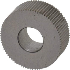 Made in USA - 5/8" Diam, 90° Tooth Angle, 41 TPI, Standard (Shape), Form Type High Speed Steel Straight Knurl Wheel - 1/4" Face Width, 1/4" Hole, Circular Pitch, Bright Finish, Series GK - Exact Tool & Supply