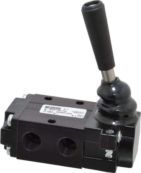 Parker - 0.83 CV Rate, 1/4" NPT Inlet Direct Air 4 Mechanical Spool Valve - 3 Way, 2 Position NC, 150 Max psi, Lever Manual Return - Exact Tool & Supply