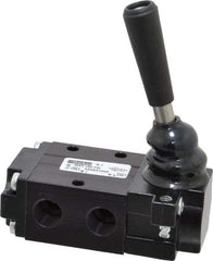 Parker - 0.83 CV Rate, 1/4" NPT Inlet Direct Air 4 Mechanical Spool Valve - 3 Way, 2 Position NC, 150 Max psi, Lever Manual Return - Exact Tool & Supply