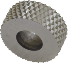 Made in USA - 5/8" Diam, 90° Tooth Angle, 20 TPI, Standard (Shape), Form Type High Speed Steel Male Diamond Knurl Wheel - 1/4" Face Width, 1/4" Hole, Circular Pitch, 30° Helix, Bright Finish, Series GK - Exact Tool & Supply