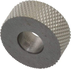 Made in USA - 5/8" Diam, 90° Tooth Angle, 30 TPI, Standard (Shape), Form Type High Speed Steel Male Diamond Knurl Wheel - 1/4" Face Width, 1/4" Hole, Circular Pitch, 30° Helix, Bright Finish, Series GK - Exact Tool & Supply