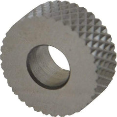 Made in USA - 5/8" Diam, 90° Tooth Angle, 20 TPI, Standard (Shape), Form Type High Speed Steel Female Diamond Knurl Wheel - 1/4" Face Width, 1/4" Hole, Circular Pitch, 30° Helix, Bright Finish, Series GK - Exact Tool & Supply