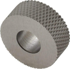 Made in USA - 5/8" Diam, 90° Tooth Angle, 30 TPI, Standard (Shape), Form Type High Speed Steel Female Diamond Knurl Wheel - 1/4" Face Width, 1/4" Hole, Circular Pitch, 30° Helix, Bright Finish, Series GK - Exact Tool & Supply