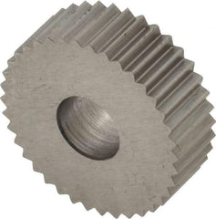 Made in USA - 3/4" Diam, 90° Tooth Angle, 16 TPI, Standard (Shape), Form Type High Speed Steel Straight Knurl Wheel - 1/4" Face Width, 1/4" Hole, Circular Pitch, Bright Finish, Series KN - Exact Tool & Supply