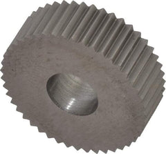 Made in USA - 3/4" Diam, 90° Tooth Angle, 19 TPI, Standard (Shape), Form Type High Speed Steel Straight Knurl Wheel - 1/4" Face Width, 1/4" Hole, Circular Pitch, Bright Finish, Series KN - Exact Tool & Supply