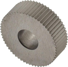 Made in USA - 3/4" Diam, 90° Tooth Angle, 25 TPI, Standard (Shape), Form Type High Speed Steel Straight Knurl Wheel - 1/4" Face Width, 1/4" Hole, Circular Pitch, Bright Finish, Series KN - Exact Tool & Supply