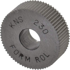 Made in USA - 3/4" Diam, 90° Tooth Angle, 30 TPI, Standard (Shape), Form Type High Speed Steel Straight Knurl Wheel - 1/4" Face Width, 1/4" Hole, Circular Pitch, Bright Finish, Series KN - Exact Tool & Supply