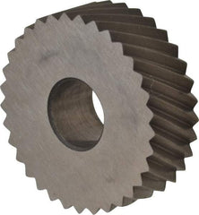 Made in USA - 3/4" Diam, 90° Tooth Angle, 16 TPI, Standard (Shape), Form Type High Speed Steel Right-Hand Diagonal Knurl Wheel - 1/4" Face Width, 1/4" Hole, Circular Pitch, 30° Helix, Bright Finish, Series KN - Exact Tool & Supply