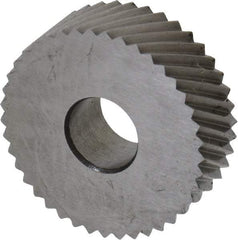 Made in USA - 3/4" Diam, 90° Tooth Angle, 20 TPI, Standard (Shape), Form Type High Speed Steel Right-Hand Diagonal Knurl Wheel - 1/4" Face Width, 1/4" Hole, Circular Pitch, 30° Helix, Bright Finish, Series KN - Exact Tool & Supply
