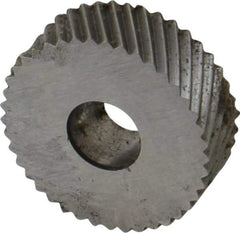 Made in USA - 3/4" Diam, 90° Tooth Angle, 20 TPI, Standard (Shape), Form Type High Speed Steel Left-Hand Diagonal Knurl Wheel - 1/4" Face Width, 1/4" Hole, Circular Pitch, 30° Helix, Bright Finish, Series KN - Exact Tool & Supply