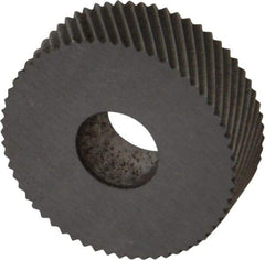Made in USA - 3/4" Diam, 90° Tooth Angle, 30 TPI, Standard (Shape), Form Type High Speed Steel Left-Hand Diagonal Knurl Wheel - 1/4" Face Width, 1/4" Hole, Circular Pitch, 30° Helix, Bright Finish, Series KN - Exact Tool & Supply