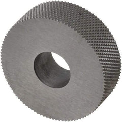 Made in USA - 3/4" Diam, 70° Tooth Angle, 50 TPI, Standard (Shape), Form Type High Speed Steel Male Diamond Knurl Wheel - 1/4" Face Width, 1/4" Hole, Circular Pitch, 30° Helix, Bright Finish, Series KN - Exact Tool & Supply
