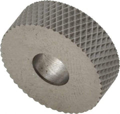 Made in USA - 3/4" Diam, 90° Tooth Angle, 25 TPI, Standard (Shape), Form Type High Speed Steel Female Diamond Knurl Wheel - 1/4" Face Width, 1/4" Hole, Circular Pitch, 30° Helix, Bright Finish, Series KN - Exact Tool & Supply
