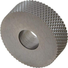Made in USA - 3/4" Diam, 90° Tooth Angle, 30 TPI, Standard (Shape), Form Type High Speed Steel Female Diamond Knurl Wheel - 1/4" Face Width, 1/4" Hole, Circular Pitch, 30° Helix, Bright Finish, Series KN - Exact Tool & Supply