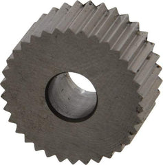 Made in USA - 3/4" Diam, 90° Tooth Angle, 14 TPI, Standard (Shape), Form Type High Speed Steel Straight Knurl Wheel - 3/8" Face Width, 1/4" Hole, Circular Pitch, Bright Finish, Series KP - Exact Tool & Supply