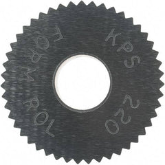 Made in USA - 3/4" Diam, 90° Tooth Angle, 20 TPI, Standard (Shape), Form Type High Speed Steel Straight Knurl Wheel - 3/8" Face Width, 1/4" Hole, Circular Pitch, Bright Finish, Series KP - Exact Tool & Supply