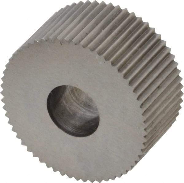 Made in USA - 3/4" Diam, 90° Tooth Angle, 25 TPI, Standard (Shape), Form Type High Speed Steel Straight Knurl Wheel - 3/8" Face Width, 1/4" Hole, Circular Pitch, Bright Finish, Series KP - Exact Tool & Supply