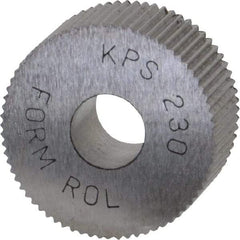 Made in USA - 3/4" Diam, 90° Tooth Angle, 30 TPI, Standard (Shape), Form Type High Speed Steel Straight Knurl Wheel - 3/8" Face Width, 1/4" Hole, Circular Pitch, Bright Finish, Series KP - Exact Tool & Supply