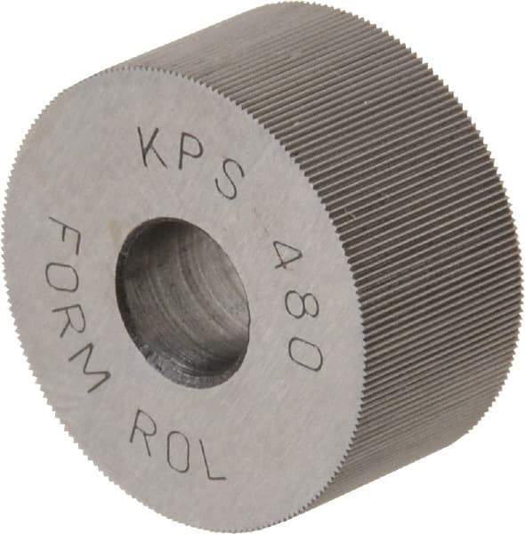 Made in USA - 3/4" Diam, 70° Tooth Angle, 80 TPI, Standard (Shape), Form Type High Speed Steel Straight Knurl Wheel - 3/8" Face Width, 1/4" Hole, Circular Pitch, Bright Finish, Series KP - Exact Tool & Supply