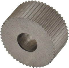 Made in USA - 3/4" Diam, 90° Tooth Angle, 21 TPI, Standard (Shape), Form Type High Speed Steel Straight Knurl Wheel - 3/8" Face Width, 1/4" Hole, Circular Pitch, Bright Finish, Series KP - Exact Tool & Supply