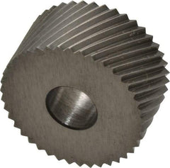 Made in USA - 3/4" Diam, 90° Tooth Angle, 20 TPI, Standard (Shape), Form Type High Speed Steel Right-Hand Diagonal Knurl Wheel - 3/8" Face Width, 1/4" Hole, Circular Pitch, 30° Helix, Bright Finish, Series KP - Exact Tool & Supply