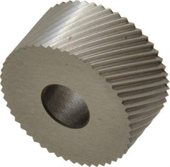 Made in USA - 3/4" Diam, 90° Tooth Angle, 21 TPI, Standard (Shape), Form Type High Speed Steel Right-Hand Diagonal Knurl Wheel - 3/8" Face Width, 1/4" Hole, Circular Pitch, 30° Helix, Bright Finish, Series KP - Exact Tool & Supply