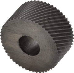 Made in USA - 3/4" Diam, 90° Tooth Angle, 25 TPI, Standard (Shape), Form Type High Speed Steel Right-Hand Diagonal Knurl Wheel - 3/8" Face Width, 1/4" Hole, Circular Pitch, 30° Helix, Bright Finish, Series KP - Exact Tool & Supply