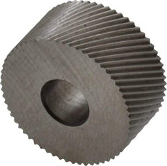 Made in USA - 3/4" Diam, 90° Tooth Angle, 30 TPI, Standard (Shape), Form Type High Speed Steel Right-Hand Diagonal Knurl Wheel - 3/8" Face Width, 1/4" Hole, Circular Pitch, 30° Helix, Bright Finish, Series KP - Exact Tool & Supply