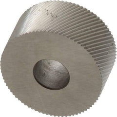 Made in USA - 3/4" Diam, 90° Tooth Angle, 40 TPI, Standard (Shape), Form Type High Speed Steel Right-Hand Diagonal Knurl Wheel - 3/8" Face Width, 1/4" Hole, Circular Pitch, 30° Helix, Bright Finish, Series KP - Exact Tool & Supply