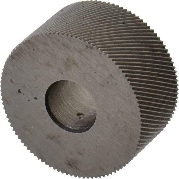 Made in USA - 3/4" Diam, 70° Tooth Angle, 50 TPI, Standard (Shape), Form Type High Speed Steel Right-Hand Diagonal Knurl Wheel - 3/8" Face Width, 1/4" Hole, Circular Pitch, 30° Helix, Bright Finish, Series KP - Exact Tool & Supply