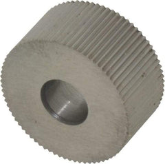 Made in USA - 3/4" Diam, 90° Tooth Angle, 33 TPI, Standard (Shape), Form Type High Speed Steel Straight Knurl Wheel - 3/8" Face Width, 1/4" Hole, Circular Pitch, Bright Finish, Series KP - Exact Tool & Supply