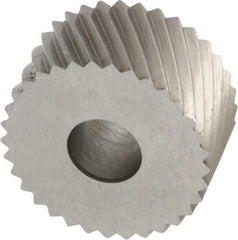 Made in USA - 3/4" Diam, 90° Tooth Angle, 16 TPI, Standard (Shape), Form Type High Speed Steel Left-Hand Diagonal Knurl Wheel - 3/8" Face Width, 1/4" Hole, Circular Pitch, 30° Helix, Bright Finish, Series KP - Exact Tool & Supply