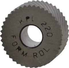 Made in USA - 3/4" Diam, 90° Tooth Angle, 20 TPI, Standard (Shape), Form Type High Speed Steel Left-Hand Diagonal Knurl Wheel - 3/8" Face Width, 1/4" Hole, Circular Pitch, 30° Helix, Bright Finish, Series KP - Exact Tool & Supply
