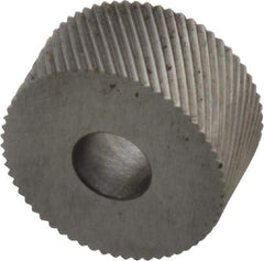 Made in USA - 3/4" Diam, 90° Tooth Angle, 30 TPI, Standard (Shape), Form Type High Speed Steel Left-Hand Diagonal Knurl Wheel - 3/8" Face Width, 1/4" Hole, Circular Pitch, 30° Helix, Bright Finish, Series KP - Exact Tool & Supply