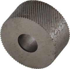Made in USA - 3/4" Diam, 90° Tooth Angle, 40 TPI, Standard (Shape), Form Type High Speed Steel Left-Hand Diagonal Knurl Wheel - 3/8" Face Width, 1/4" Hole, Circular Pitch, 30° Helix, Bright Finish, Series KP - Exact Tool & Supply