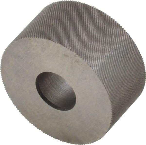 Made in USA - 3/4" Diam, 70° Tooth Angle, 80 TPI, Standard (Shape), Form Type High Speed Steel Left-Hand Diagonal Knurl Wheel - 3/8" Face Width, 1/4" Hole, Circular Pitch, 30° Helix, Bright Finish, Series KP - Exact Tool & Supply