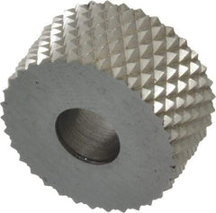 Made in USA - 3/4" Diam, 90° Tooth Angle, 16 TPI, Standard (Shape), Form Type High Speed Steel Male Diamond Knurl Wheel - 3/8" Face Width, 1/4" Hole, Circular Pitch, 30° Helix, Bright Finish, Series KP - Exact Tool & Supply