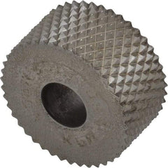 Made in USA - 3/4" Diam, 90° Tooth Angle, 20 TPI, Standard (Shape), Form Type High Speed Steel Male Diamond Knurl Wheel - 3/8" Face Width, 1/4" Hole, Circular Pitch, 30° Helix, Bright Finish, Series KP - Exact Tool & Supply