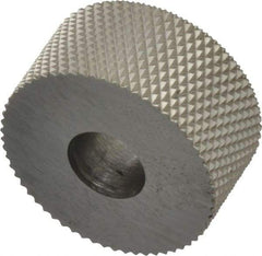 Made in USA - 3/4" Diam, 90° Tooth Angle, 30 TPI, Standard (Shape), Form Type High Speed Steel Male Diamond Knurl Wheel - 3/8" Face Width, 1/4" Hole, Circular Pitch, 30° Helix, Bright Finish, Series KP - Exact Tool & Supply