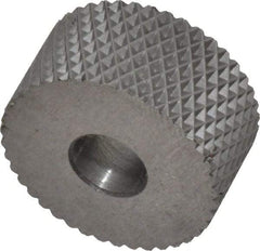 Made in USA - 3/4" Diam, 90° Tooth Angle, 20 TPI, Standard (Shape), Form Type High Speed Steel Female Diamond Knurl Wheel - 3/8" Face Width, 1/4" Hole, Circular Pitch, 30° Helix, Bright Finish, Series KP - Exact Tool & Supply