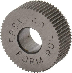 Made in USA - 1/2" Diam, 90° Tooth Angle, 40 TPI, Standard (Shape), Form Type Cobalt Straight Knurl Wheel - 3/16" Face Width, 3/16" Hole, Circular Pitch, Bright Finish, Series EP - Exact Tool & Supply
