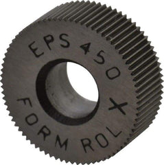 Made in USA - 1/2" Diam, 70° Tooth Angle, 50 TPI, Standard (Shape), Form Type Cobalt Straight Knurl Wheel - 3/16" Face Width, 3/16" Hole, Circular Pitch, Bright Finish, Series EP - Exact Tool & Supply