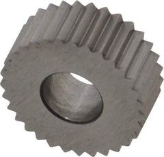 Made in USA - 5/8" Diam, 90° Tooth Angle, 16 TPI, Standard (Shape), Form Type Cobalt Straight Knurl Wheel - 1/4" Face Width, 1/4" Hole, Circular Pitch, Bright Finish, Series GK - Exact Tool & Supply