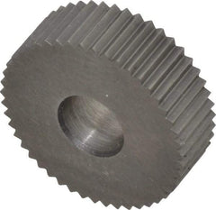 Made in USA - 3/4" Diam, 90° Tooth Angle, 20 TPI, Standard (Shape), Form Type Cobalt Straight Knurl Wheel - 1/4" Face Width, 1/4" Hole, Circular Pitch, Bright Finish, Series KN - Exact Tool & Supply