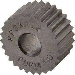 Made in USA - 3/4" Diam, 90° Tooth Angle, 12 TPI, Standard (Shape), Form Type Cobalt Straight Knurl Wheel - 3/8" Face Width, 1/4" Hole, Circular Pitch, Bright Finish, Series KP - Exact Tool & Supply