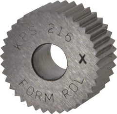 Made in USA - 3/4" Diam, 90° Tooth Angle, 16 TPI, Standard (Shape), Form Type Cobalt Straight Knurl Wheel - 3/8" Face Width, 1/4" Hole, Circular Pitch, Bright Finish, Series KP - Exact Tool & Supply