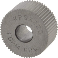 Made in USA - 3/4" Diam, 90° Tooth Angle, 25 TPI, Standard (Shape), Form Type Cobalt Straight Knurl Wheel - 3/8" Face Width, 1/4" Hole, Circular Pitch, Bright Finish, Series KP - Exact Tool & Supply